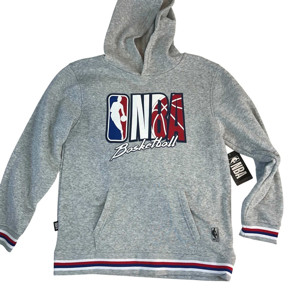 NBA Basketball Kids Pullover Hoodie Gray Graphic Sweatshirt ZHYG438F Size 14-16